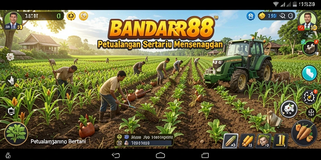 Tangkapan layar utama BANDAR88 menampilkan ladang yang subur dan aktivitas bertani yang menarik.