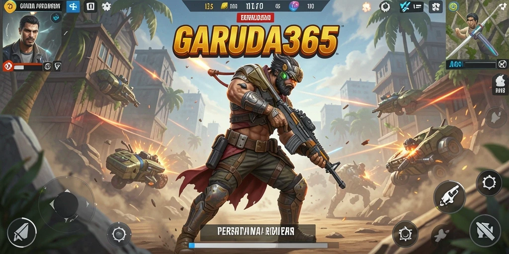 Tangkapan layar GARUDA365 menampilkan aksi pertempuran Battle Royale yang mendebarkan.