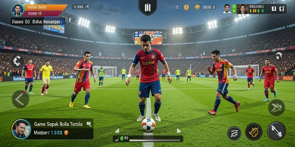 Tampilan gameplay MPO08 yang seru saat pertandingan sepak bola.