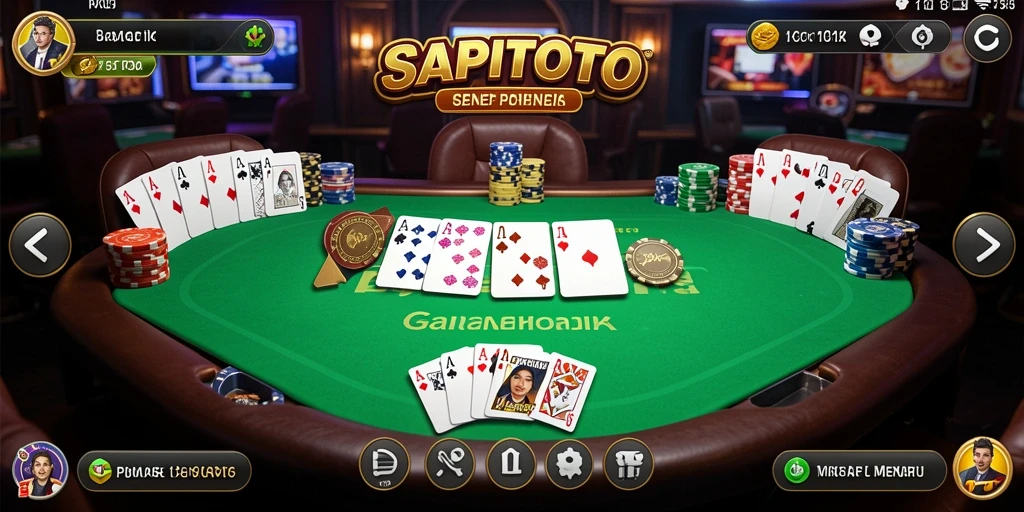 Screenshot gameplay SAPITOTO menampilkan pertandingan poker yang mendebarkan.