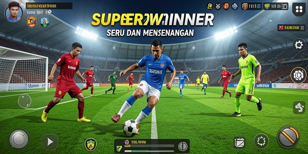 Tampilan gameplay <strong>SUPERWINNER</strong> yang menegangkan di lapangan sepak bola.